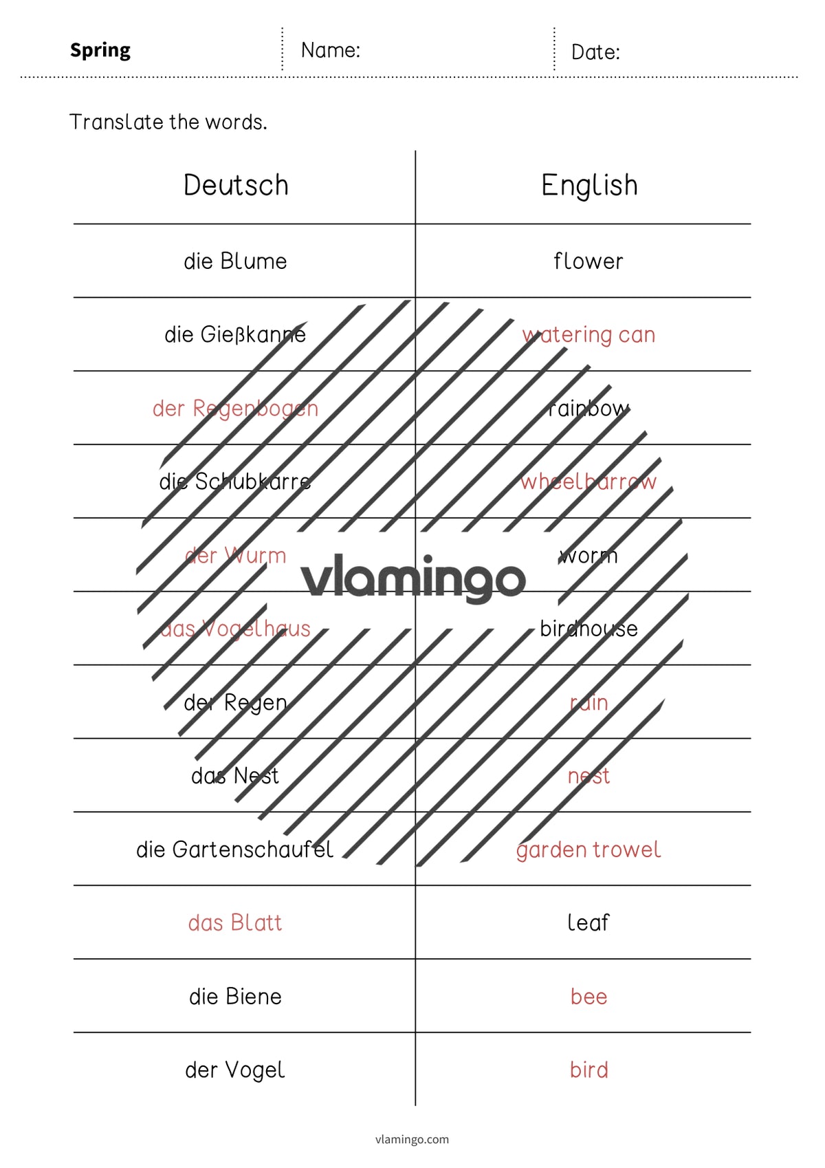 de englisch spring vocabulary mini test 007