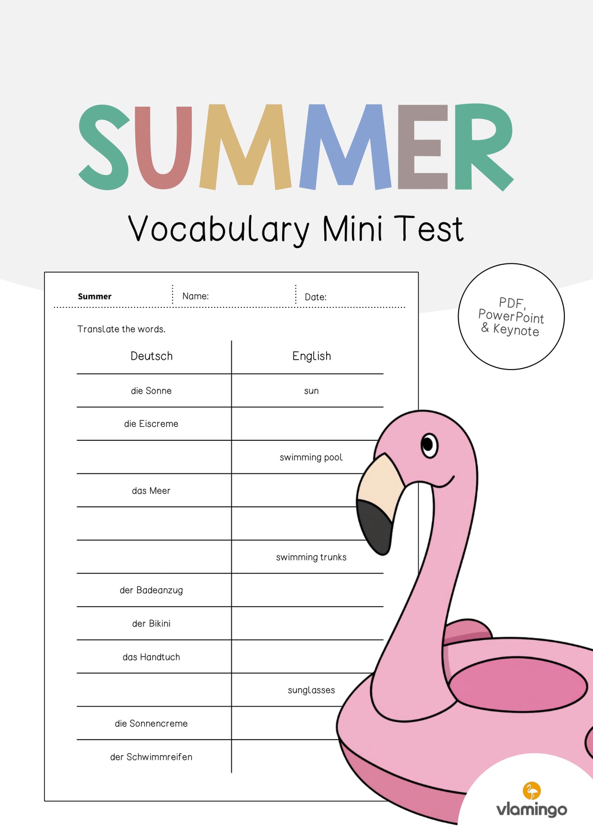 de englisch summer vocabulary mini test 001