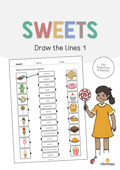 Sweets / Süßigkeiten: Draw the lines 1 (Englisch)
