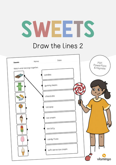 Sweets / Süßigkeiten: Draw the lines 2 (Englisch)