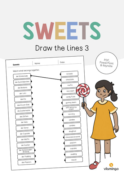 Sweets / Süßigkeiten: Draw the lines 3 (Englisch)