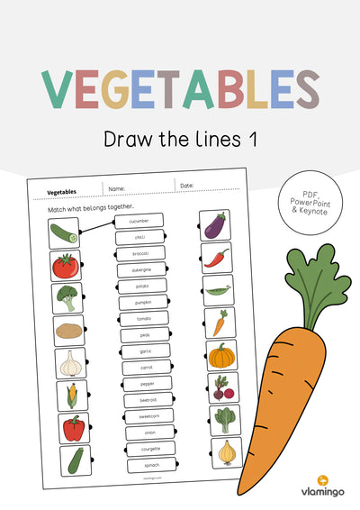 Vegetables / Gemüse: Draw the lines 1 (Englisch)