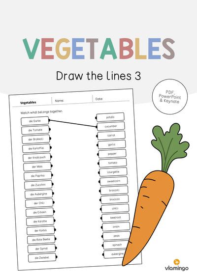 Vegetables / Gemüse: Draw the lines 3 (Englisch)