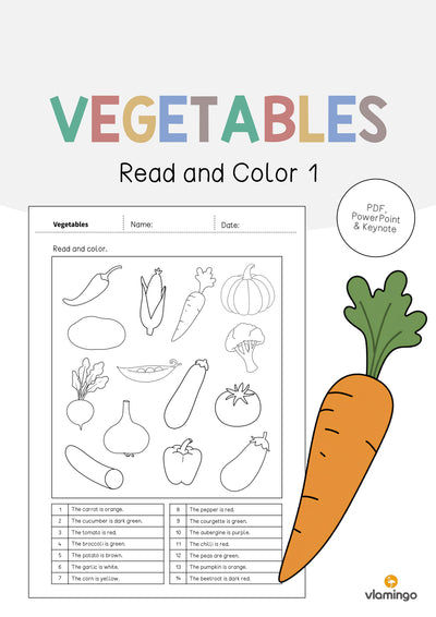 Vegetables / Gemüse: Read and Color 1 (Englisch)
