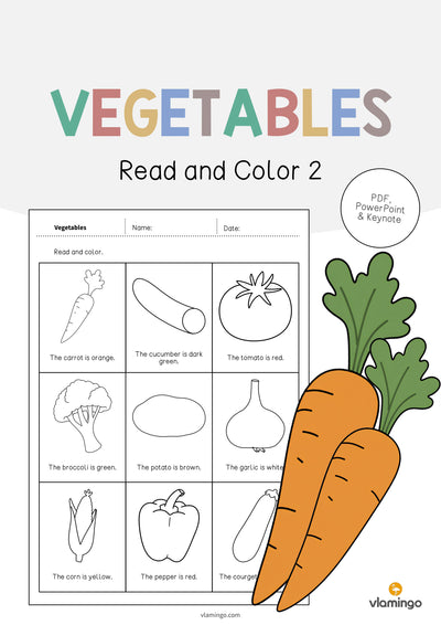 Vegetables / Gemüse: Read and Color 2 (Englisch)