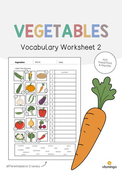 Vegetables / Gemüse: Vocabulary Worksheet 2 (Englisch)