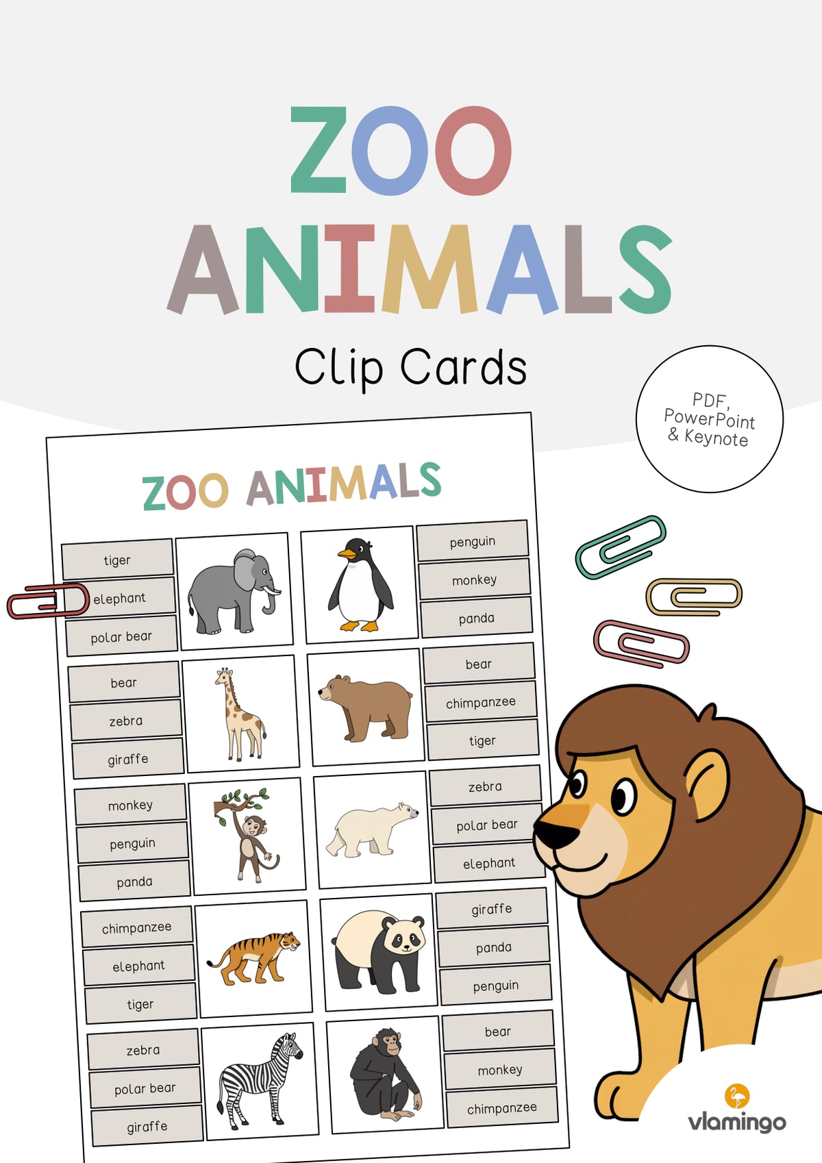 de englisch zoo animals clip cards 001