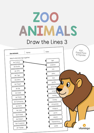 Zoo Animals / Zootiere: Draw the lines 3 (Englisch)