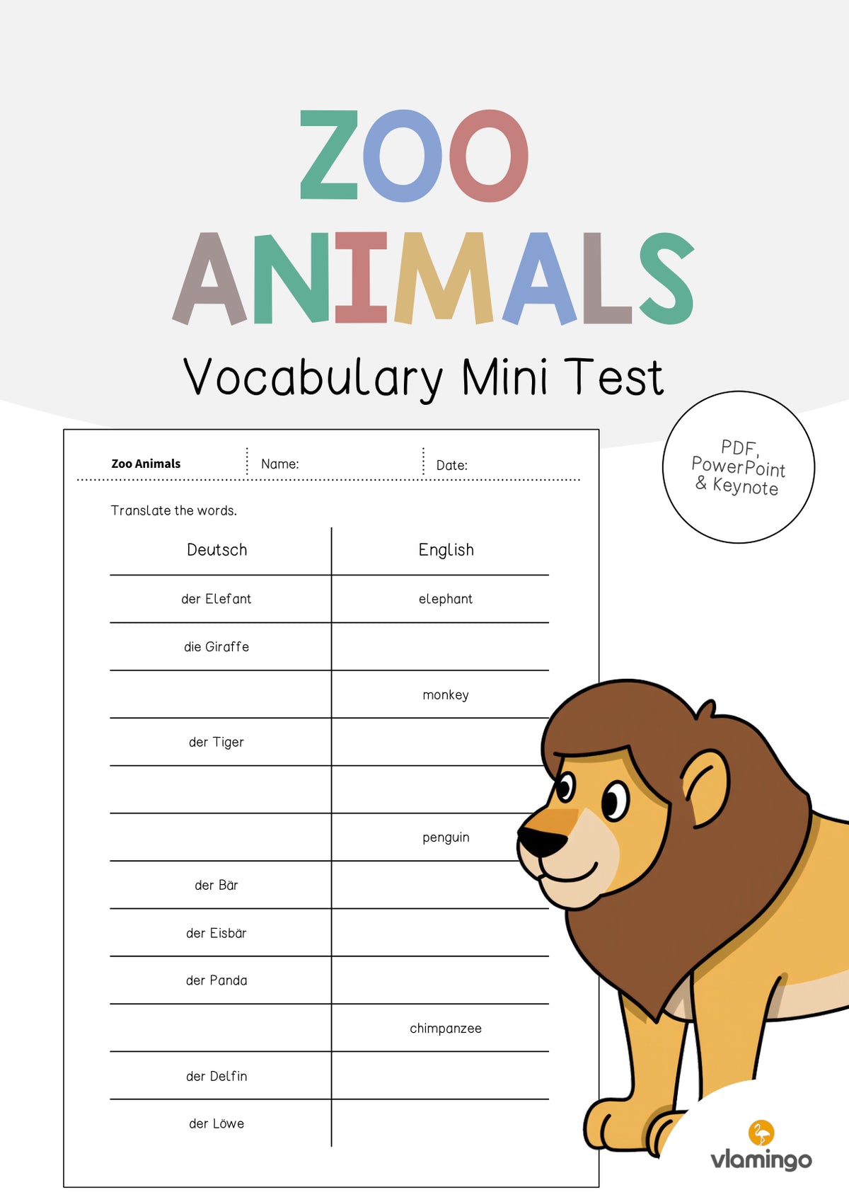 de englisch zoo animals vocabulary mini test 001