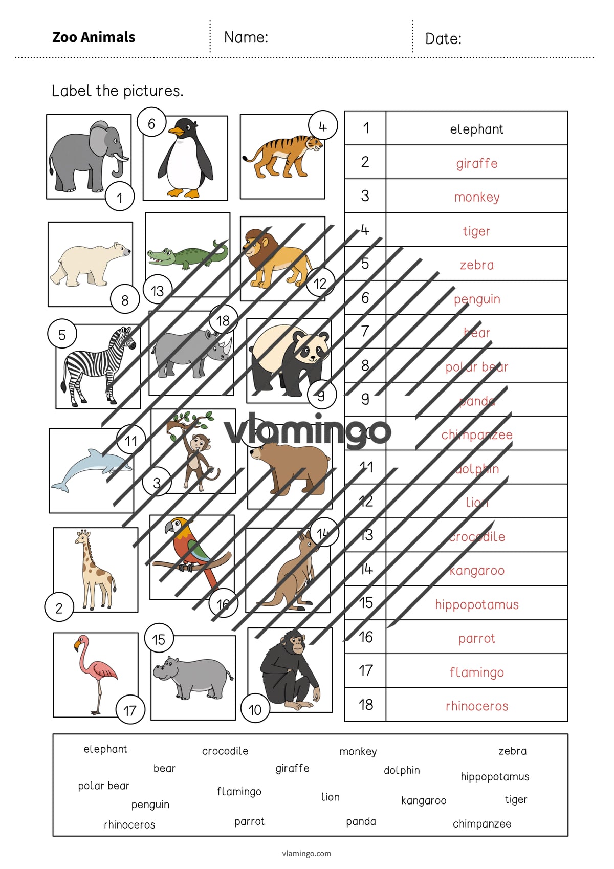 de englisch zoo animals vocabulary worksheet 2 008