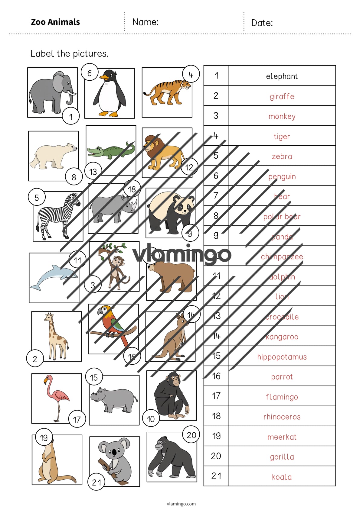 de englisch zoo animals vocabulary worksheet 2 009