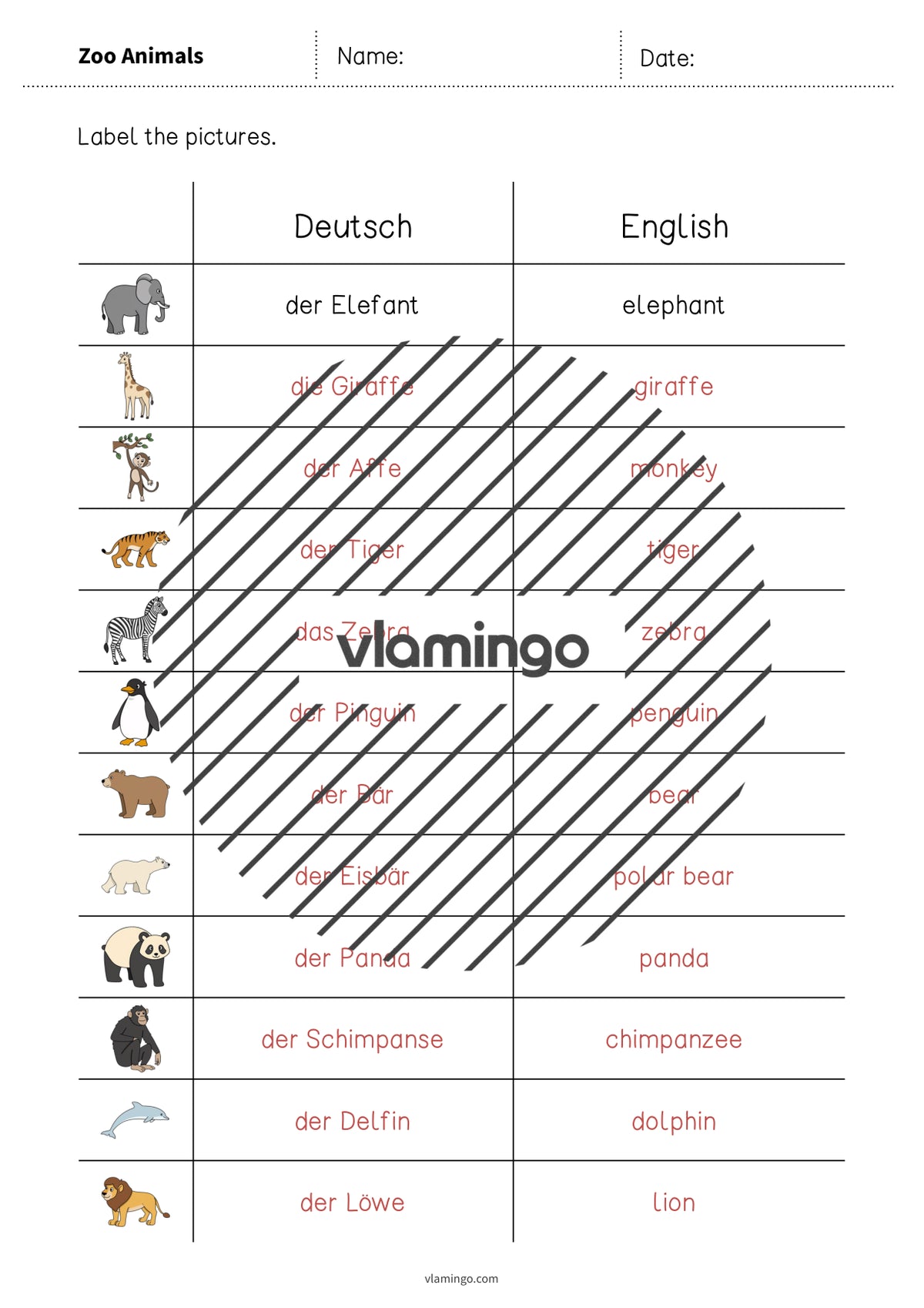 de englisch zoo animals vocabulary worksheet 3 008