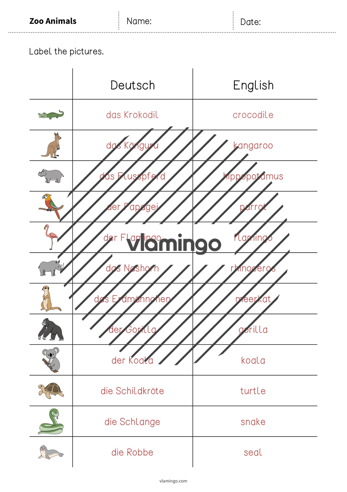 de englisch zoo animals vocabulary worksheet 3 009