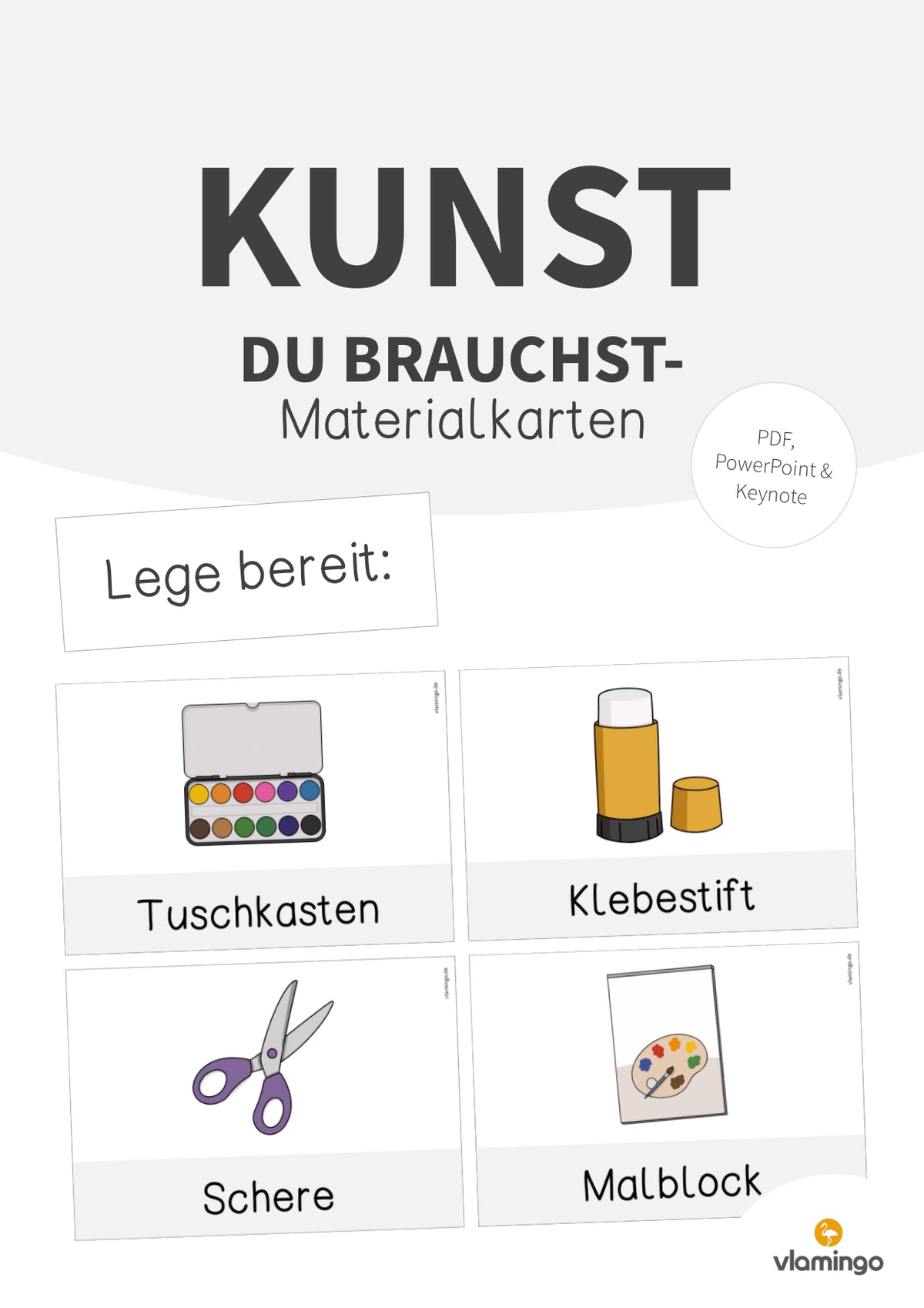 Kunst: 100+ "Du brauchst"- bzw. "Lege bereit"-Karten für den Kunstunterricht