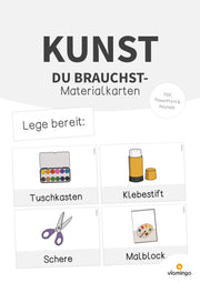 Kunst: 100+ "Du brauchst"- bzw. "Lege bereit"-Karten für den Kunstunterricht