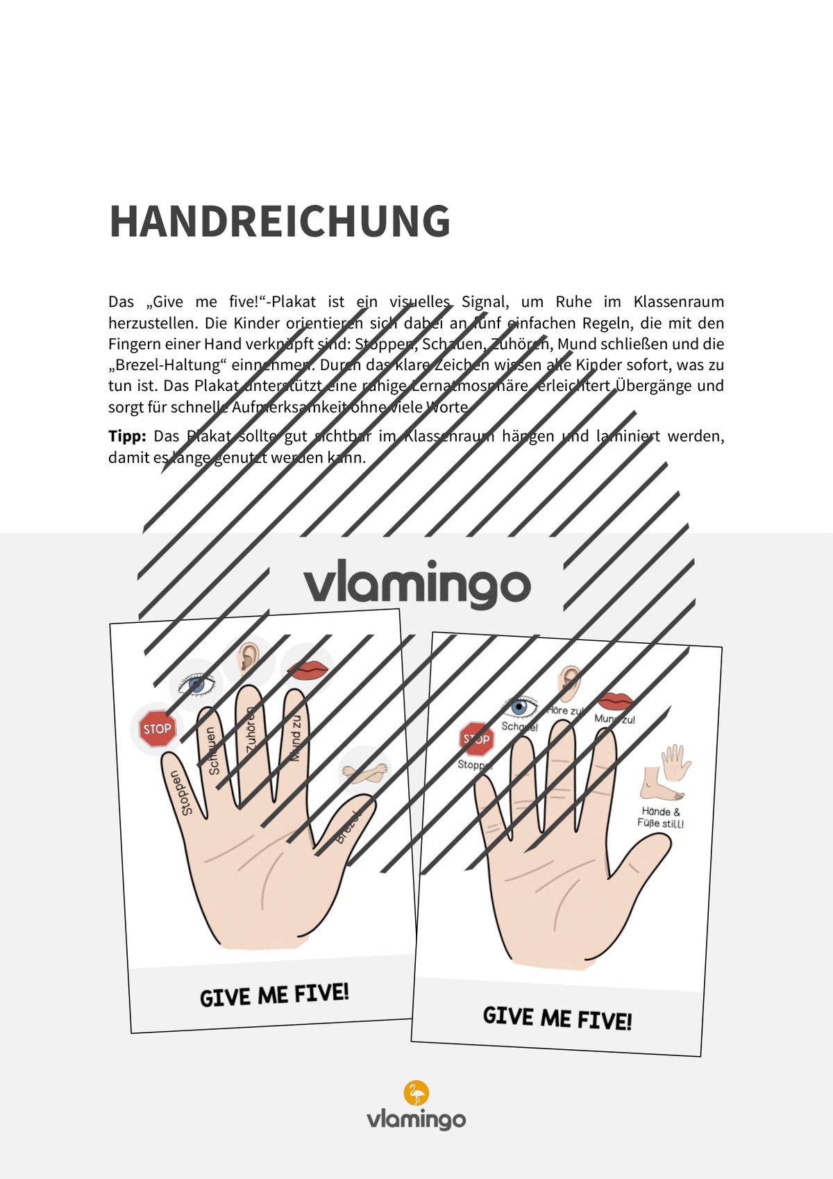 "Give me five"-Plakat für den Klassenraum (Ritual für die Grundschule)