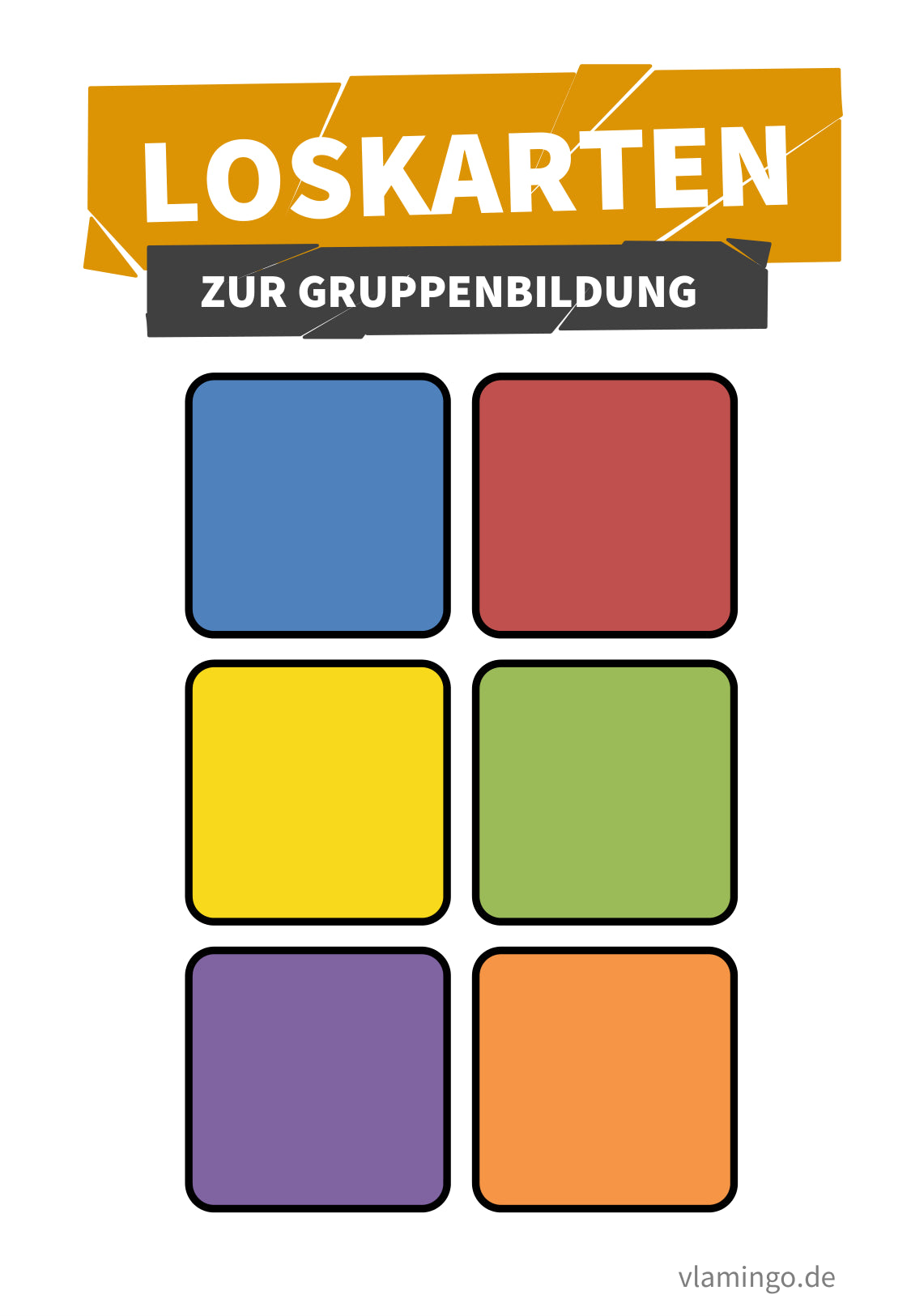 Loskarten mit Farben zur Team-, Mannschafts- bzw. Gruppenbildung