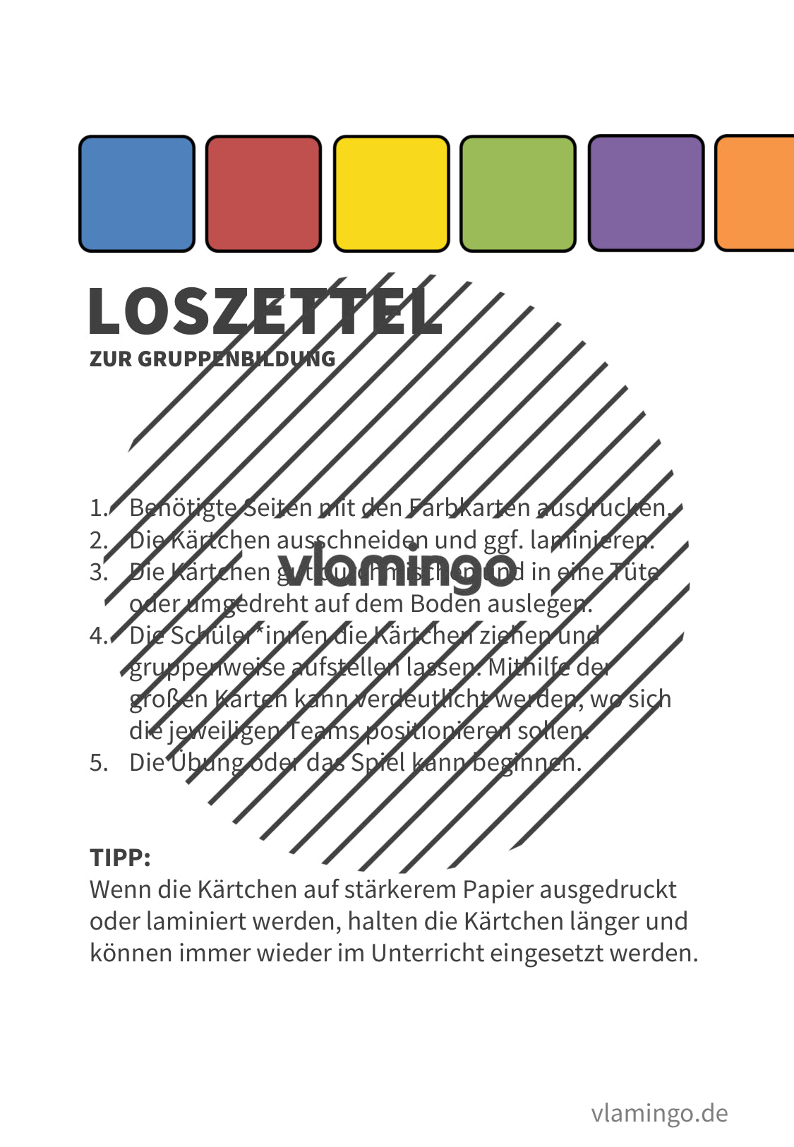Loskarten mit Farben zur Team-, Mannschafts- bzw. Gruppenbildung