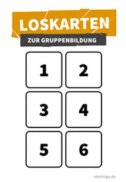 Loskarten mit Nummern zur Team-, Mannschafts- bzw. Gruppenbildung