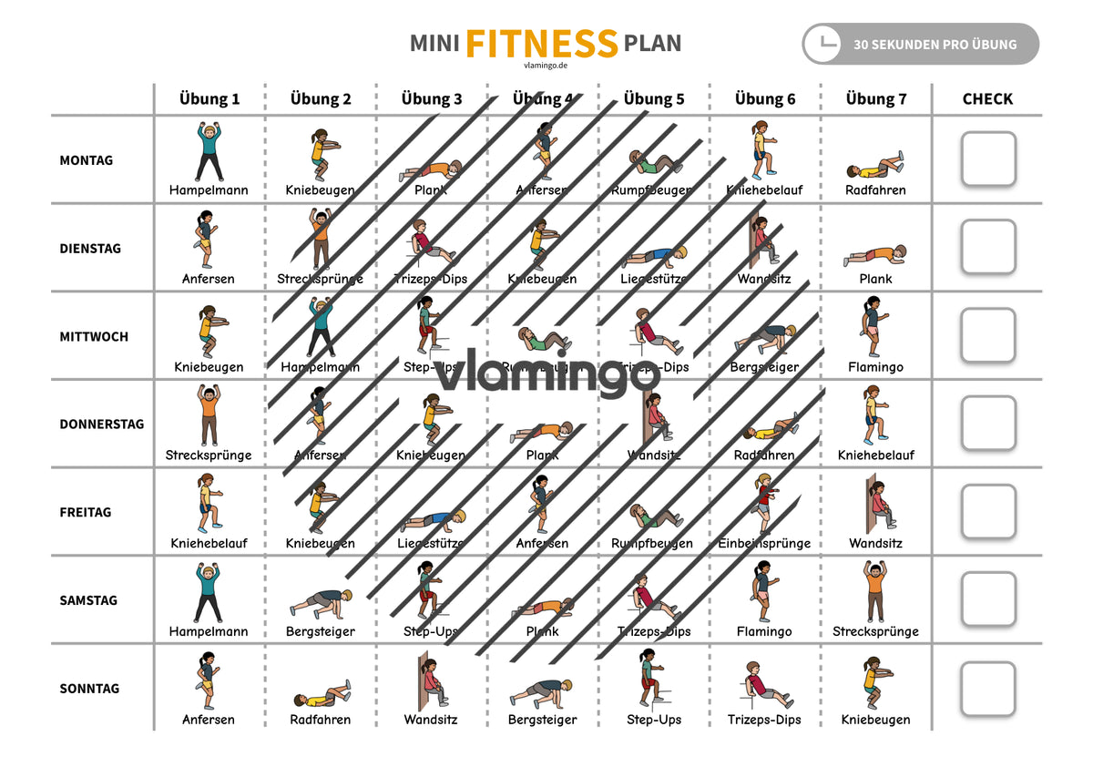 Mini-Fitness-Plan für 1 Woche (Homeschooling) - vlamingo