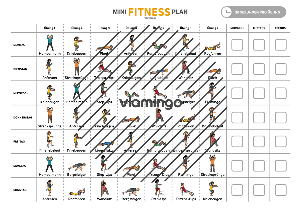 Mini-Fitness-Plan für 1 Woche (Homeschooling) - vlamingo