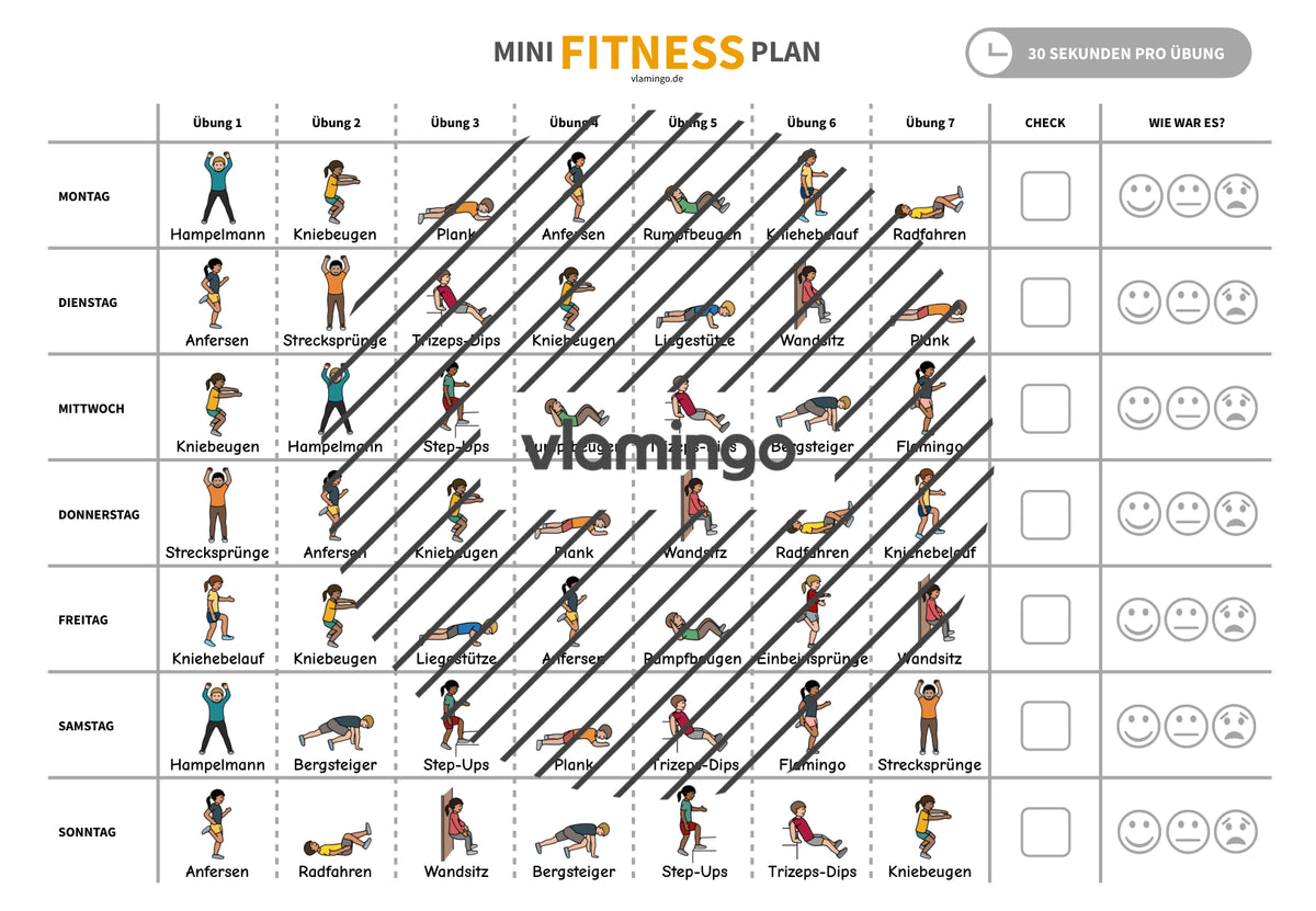 Mini-Fitness-Plan für 1 Woche (Homeschooling) - vlamingo
