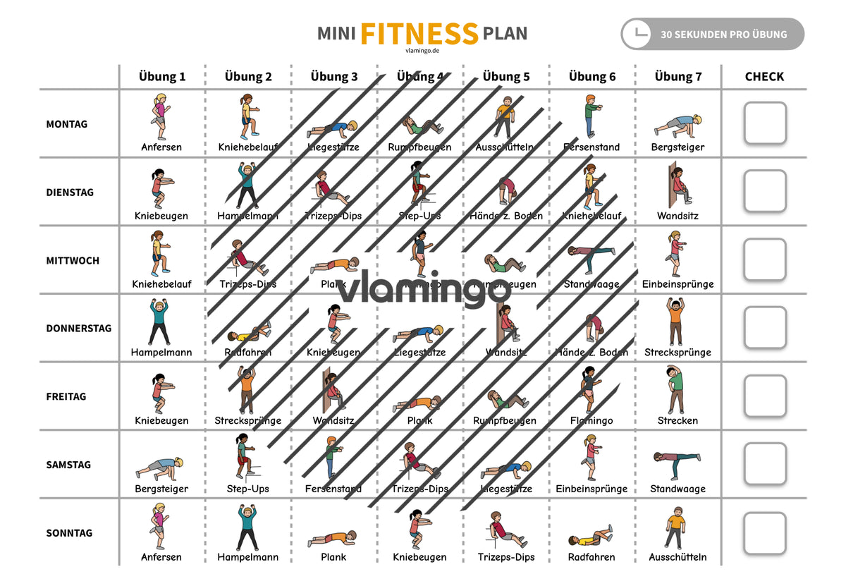 Mini-Fitness-Plan für 1 Woche (Homeschooling) - vlamingo