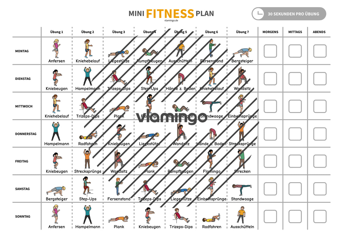 Mini-Fitness-Plan für 1 Woche (Homeschooling) - vlamingo