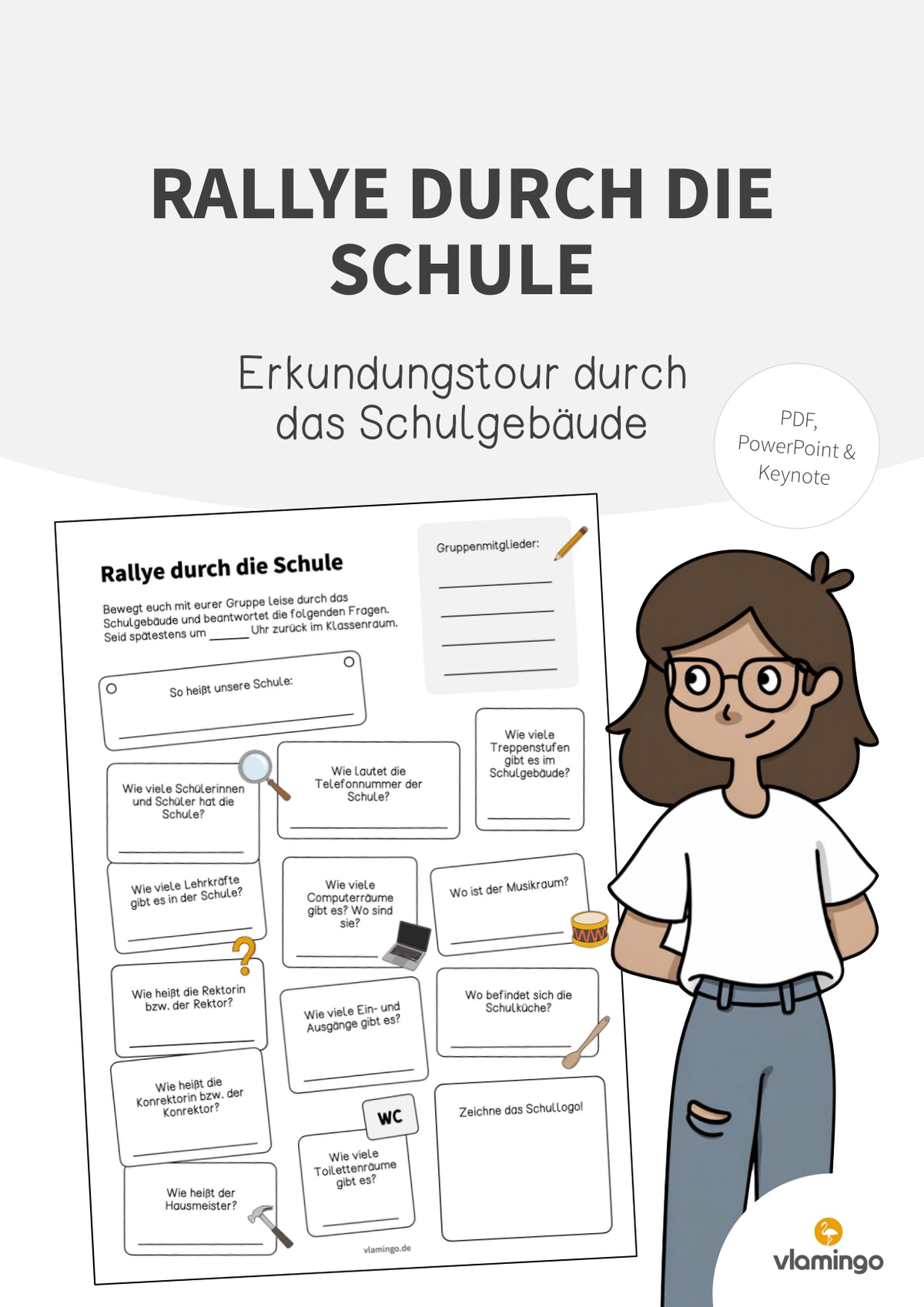 Rallye durch das Schulgebäude: Laufzettel (Schulstart)