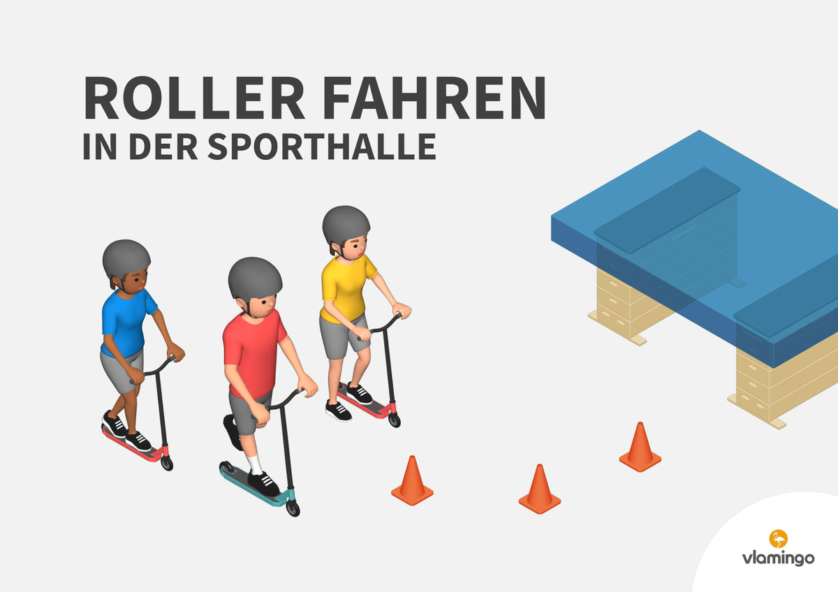 Roller fahren in der Sporthalle: 10 Stationskarten & 5 Spiele