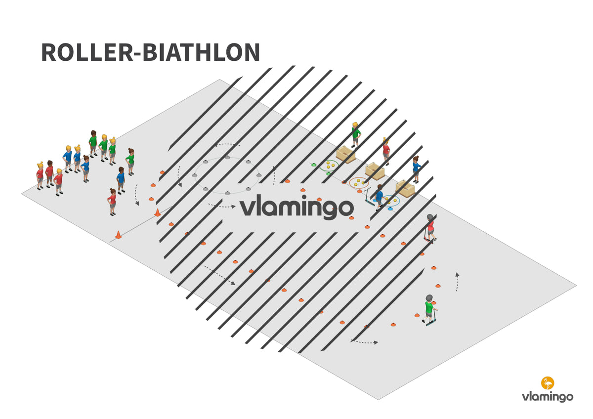 Roller fahren in der Sporthalle: 10 Stationskarten & 5 Spiele