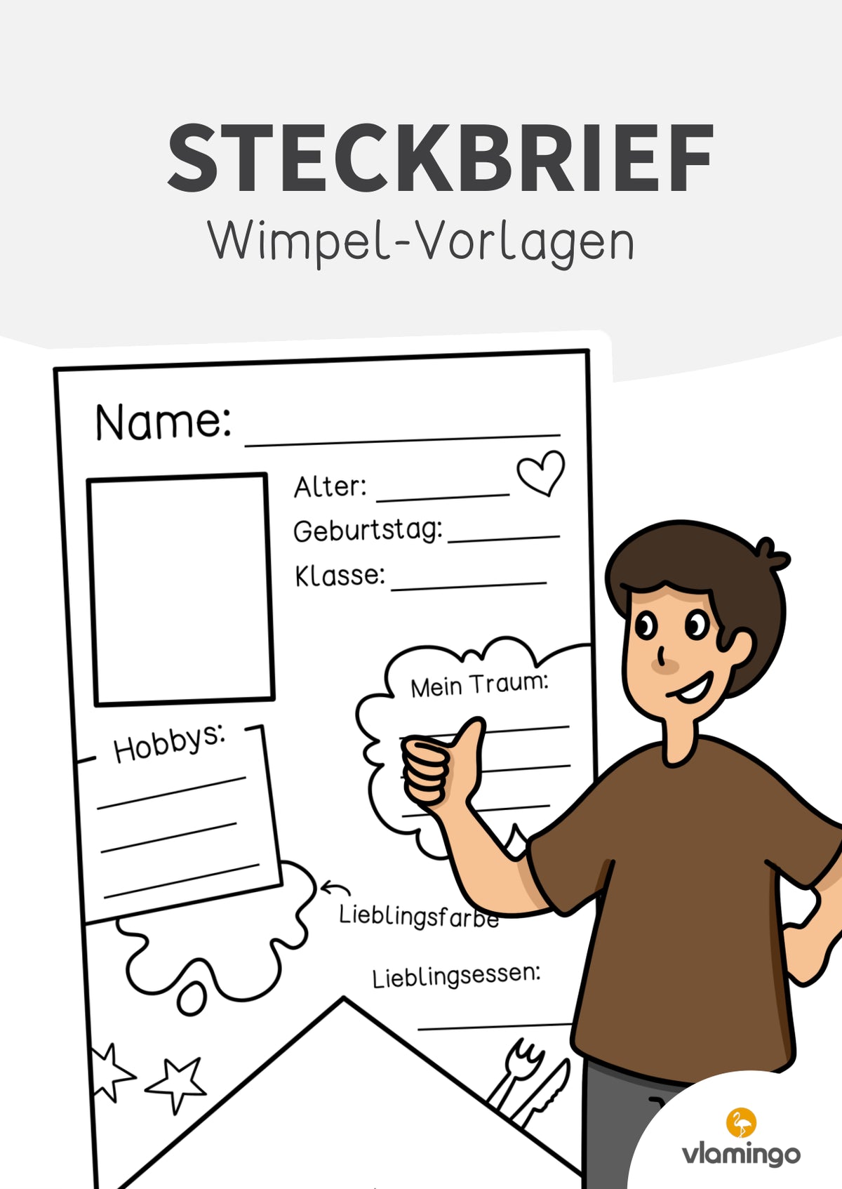 Steckbrief: Wimpel-Vorlage für das Klassenzimmer