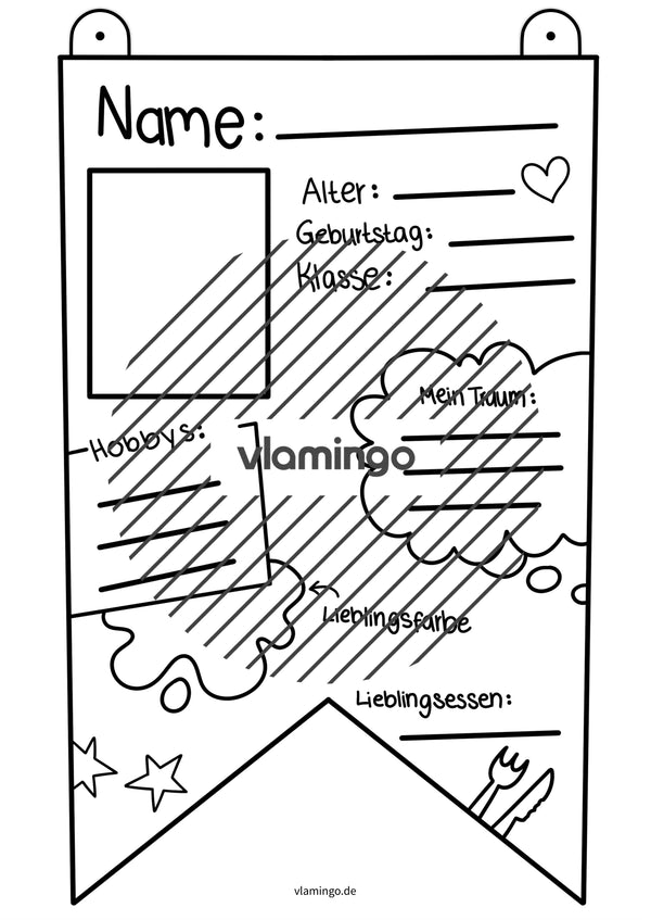 Steckbrief: Wimpel-Vorlage für das Klassenzimmer