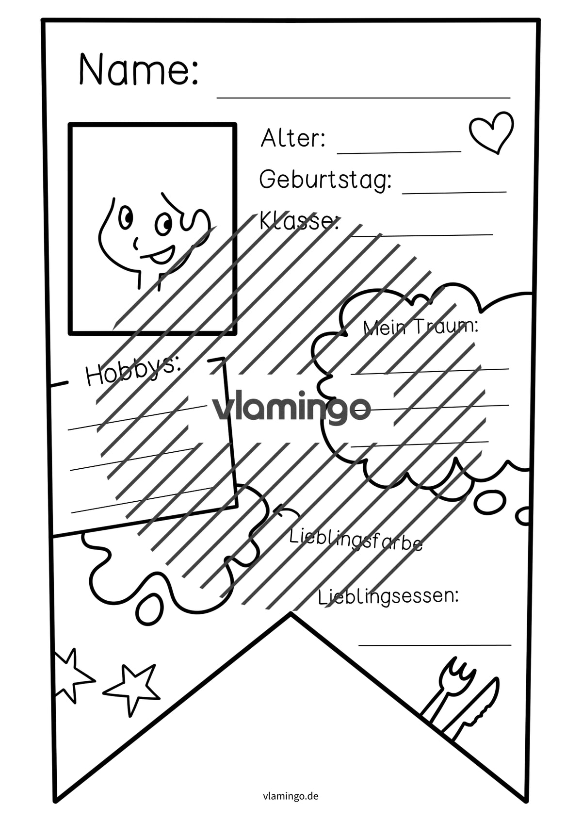 Steckbrief: Wimpel-Vorlage für das Klassenzimmer