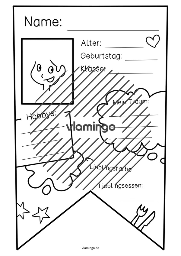 Steckbrief: Wimpel-Vorlage für das Klassenzimmer