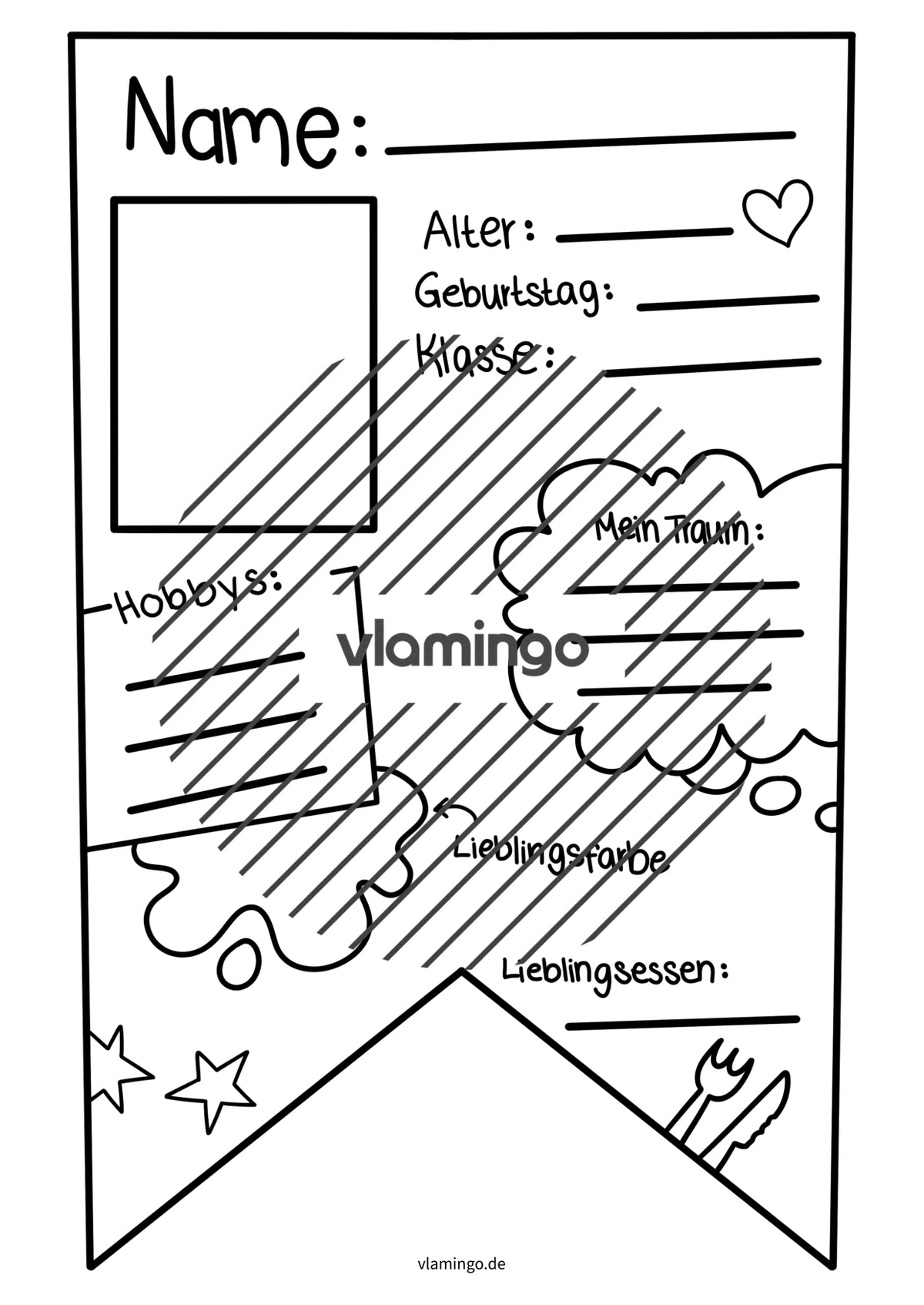 Steckbrief: Wimpel-Vorlage für das Klassenzimmer