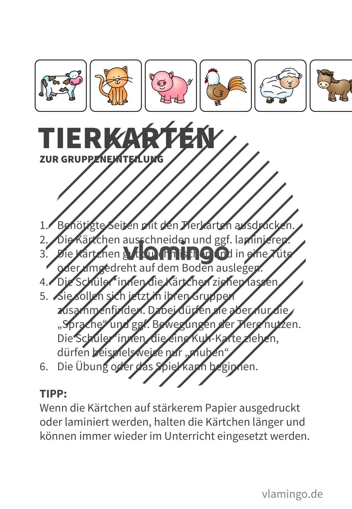 Tierkarten zur interaktiven Team-, Mannschafts- bzw. Gruppeneinteilung