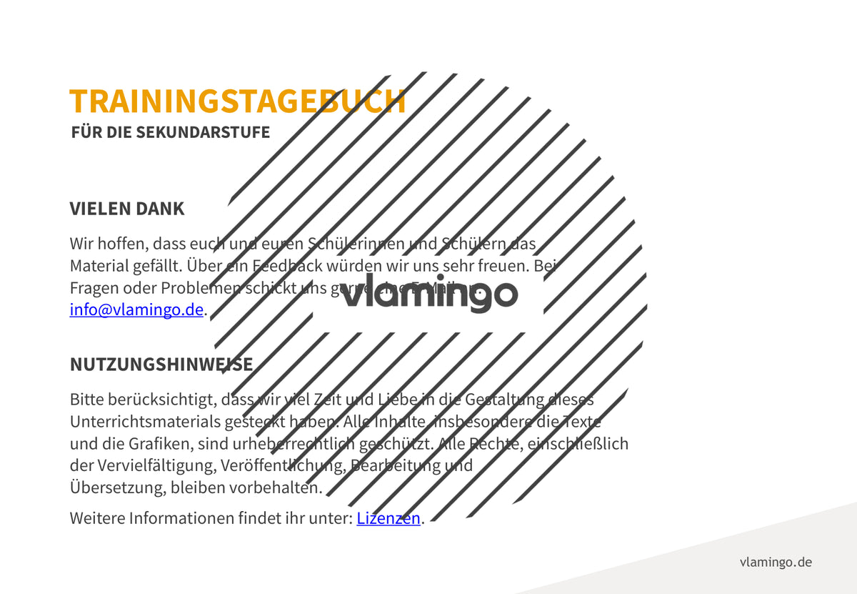 Trainingstagebuch - Vorlagen für die Sekundarstufe