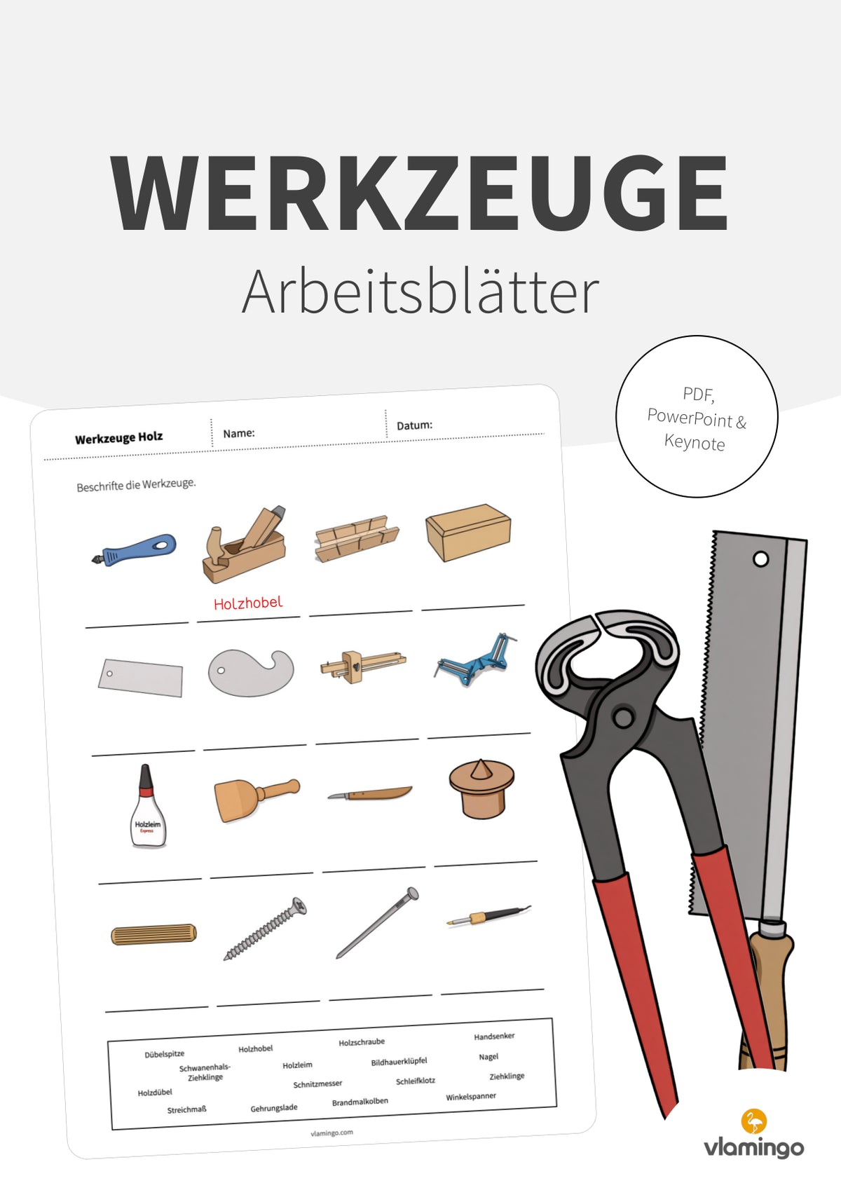 Werkzeuge: Arbeitsblatt für den Werk- und Technikunterricht
