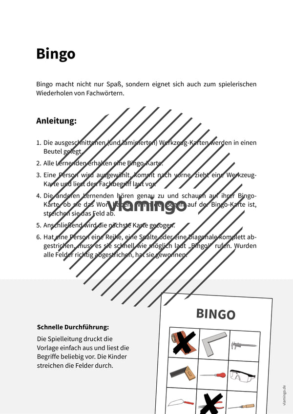 Herramientas: Bingo para la clase de trabajo y tecnología