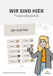 Wir sind hier: Plakat & Bildkarten für die Klassenraumtür