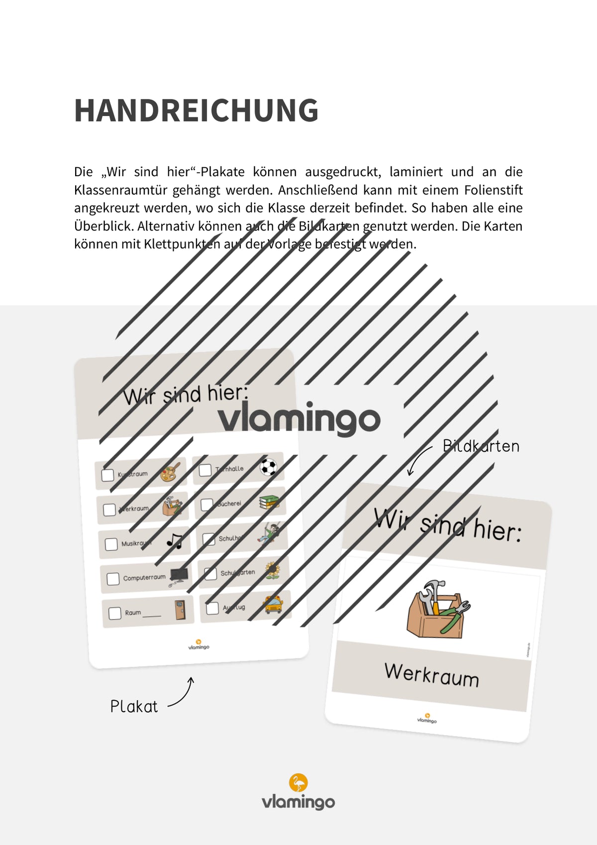 Wir sind hier: Plakat & Bildkarten für die Klassenraumtür