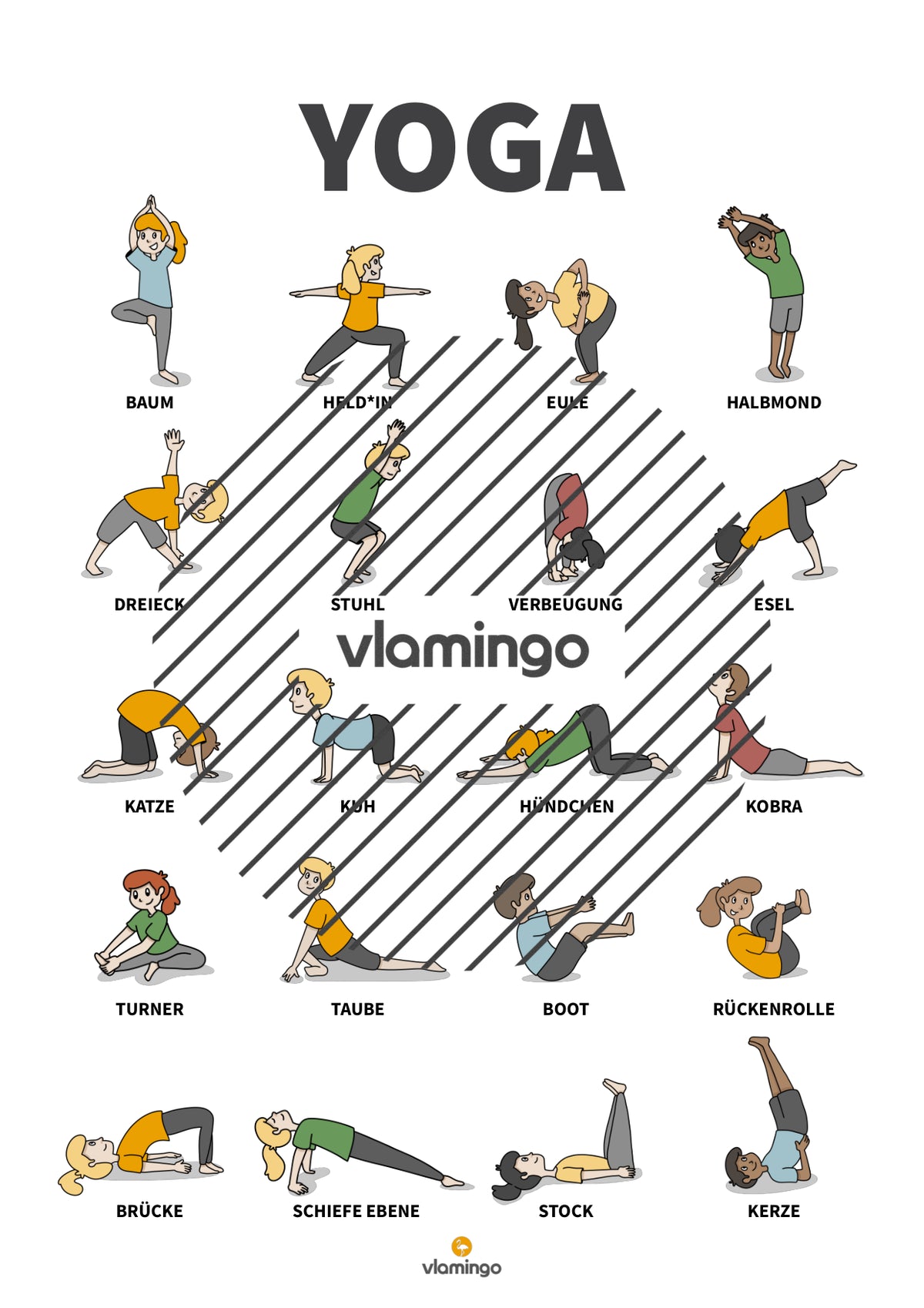 Yoga-Poster für zuhause, Kindergarten & Schule (Kinderyoga)