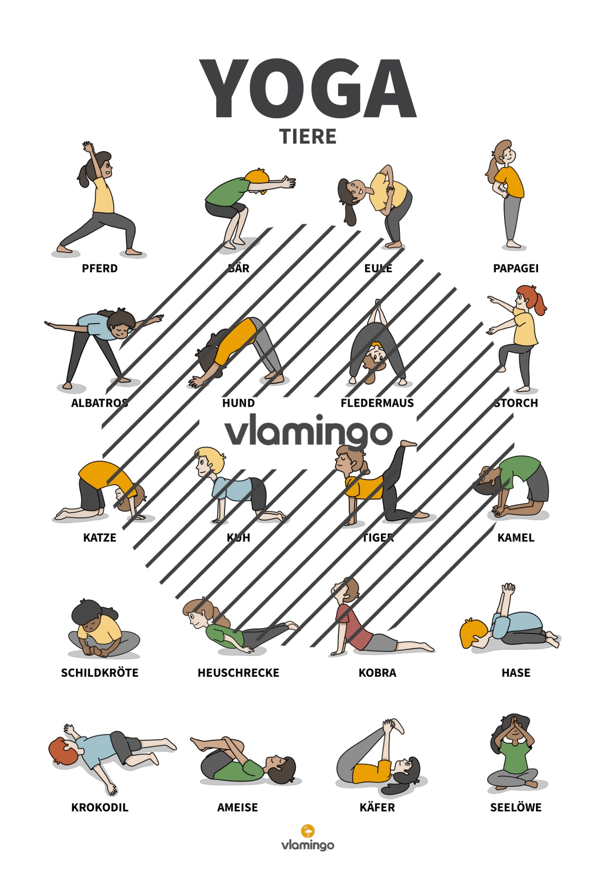 Yoga-Poster für zuhause, Kindergarten & Schule (Kinderyoga)